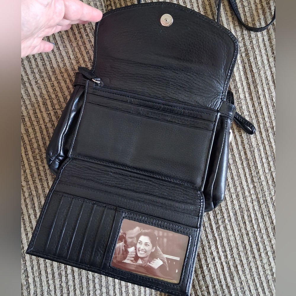 🆕BRIGHTON REGALIA Organizer Woven Braided Black Leather Croc Crossbody Bag - Picture 6 of 16